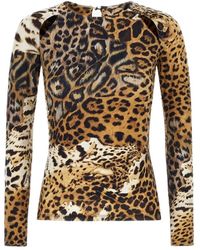 Roberto Cavalli - Tops ,Veelkleurig ,Lange Mouwen T-Shirt Met Jaguar Skin Print - Lyst