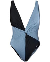 Versace - Badmode ,Blauw ,Leer One-Piece Badpak Met Geborduurd Logo - Lyst