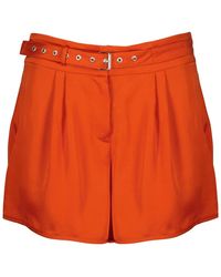 IRO - Korte Broeken ,Oranje ,Satijn Geplooide Shorts Met Riem - Lyst