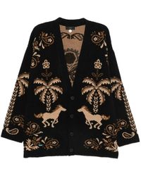 Alanui - Truien & Vesten ,Zwart ,Intarsia Gebreide V-Hals Cardigan - Lyst