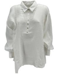 120% Lino - Camicia bianca in lino con maniche a sbuffo - Lyst