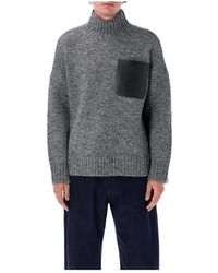 JW Anderson - Grauer Strick Aw25 Lederpatch Pullover - Lyst