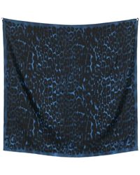 Lanvin - Blauer Seidenschal Mit Leopardenmuster - Lyst