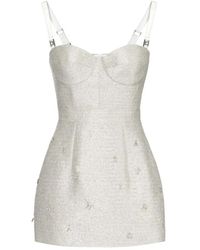 Elisabetta Franchi - Silbernes tweed lurex kleid mit strass-buchstaben - Lyst