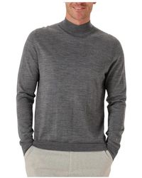 Profuomo - Truien & Vesten ,Grijs ,Wol Grijze Mock Neck Merino Pullover Trui - Lyst