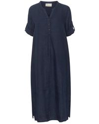 Cream - Kleedjes ,Blauw ,Linnen Blauwe Caftan Jurk Met V-Hals - Lyst