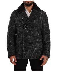 Dolce & Gabbana - Cappotto uomo doppio petto in lana nera - Lyst