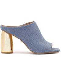 Kazar - Blaue Denim-Mules Mit Goldenem Ovalen Absatz - Lyst