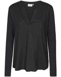 Kaffe - Overhemden ,Zwart ,Zwart Diepe Blouse Met V-Hals - Lyst