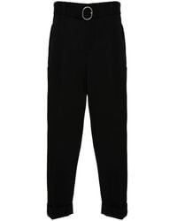 Jil Sander - Broeken ,Zwart ,Wol Zwarte Wollen Broek Met Riem - Lyst