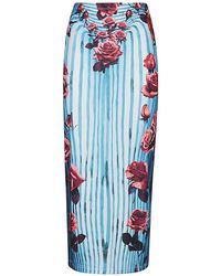 Jean Paul Gaultier - Falda midi a rayas azul con estampado de rosas - Lyst