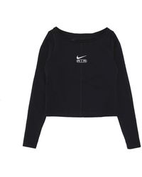 Nike - Fitness ,Zwart ,Katoen Lange Mouw Air Logo Tee Zwart/Wit - Lyst