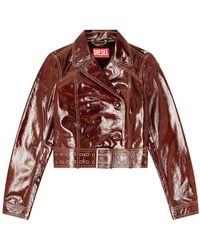 DIESEL - Jassen ,Bruin ,Leer L-Egend Patent Cropped Jas Met Riem - Lyst