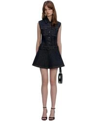 Self-Portrait - Kleedjes ,Blauw ,Denim Denim Flared Mini Jurk - Lyst