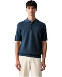 Scotch & Soda - Tops ,Blauw ,Katoen Seizoensgebonden Essentials Gestructureerd Gebreide Polo - Lyst
