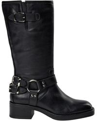 Sofie Schnoor - Chunky Heel Zwarte Leren Laarzen - Lyst