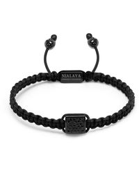 Nialaya - Schwarzes String-Armband Mit Schwarzer Cz-Flachperle - Lyst