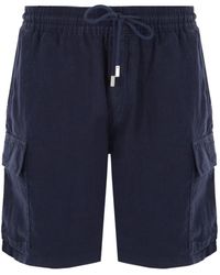 Vilebrequin - Pantaloncini blu in lino con vita elastica - Lyst