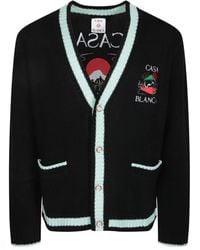 CASABLANCA - Schwarzer Bestickter Woll-Cardigan - Lyst