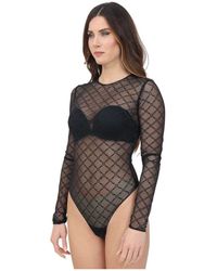 Elisabetta Franchi - Schwarzes Jacquard-Mesh Langarm-Top - Lyst