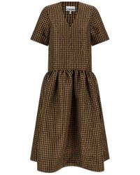 Ganni - Crinkled Taffeta Check Midi Kleid - Lyst