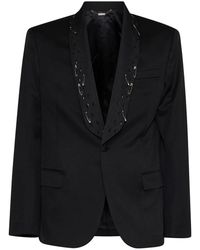 John Richmond - Jassen ,Zwart ,Leer Tailored Jacket Met Versierde Revers - Lyst