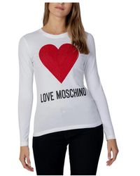 Love Moschino - Weißes langarm t-shirt mit print für frauen - Lyst