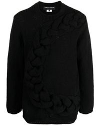 Issey Miyake - Truien & Vesten ,Zwart ,Core Chunky Kabel Gebreide Trui Met Ronde Hals - Lyst