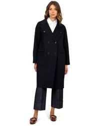 Max Mara - Jassen ,Blauw ,Wol Blauwe Wol Double-Breasted Midi Jas - Lyst