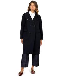 Max Mara - Jassen ,Blauw ,Wol Blauwe Wol Double-Breasted Midi Jas - Lyst