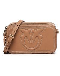 Pinko - Braune Leder Schultertasche Mit Kette - Lyst