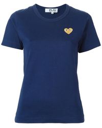 COMME DES GARÇONS PLAY - Marineblaues baumwoll-t-shirt mit goldenem herz-stickerei - Lyst