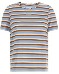 Marni - Tops ,Veelkleurig ,Katoen Gestreept Katoenen Jersey T-Shirt - Lyst