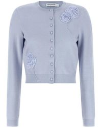 Self-Portrait - Truien & Vesten ,Blauw ,Wol Flower Knit Cardigan - Lyst