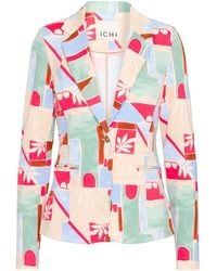 Ichi - Klassieke Blazer Multi Tile Print Jas - Lyst