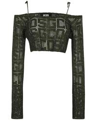 Gcds - Openwork Gebreide Crop Top Met Metallicvezels - Lyst