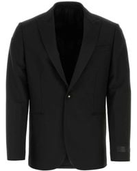 Versace - Jassen ,Zwart ,Wol Stijlvolle Zwarte Wollen Blazer - Lyst
