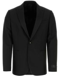 Versace - Jassen ,Zwart ,Wol Stijlvolle Zwarte Wollen Blazer - Lyst
