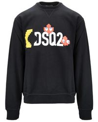 DSquared² - Hoodies & Sweatvesten ,Zwart ,Katoen Pullover Sweatshirt Met Pac- Stijl Details - Lyst