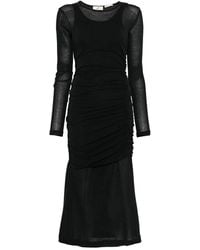 BITE STUDIOS - Zwarte Gelaagde Midi Jurk Met Geplooide Detail - Lyst