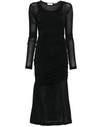 BITE STUDIOS - Zwarte Gelaagde Midi Jurk Met Geplooide Detail - Lyst