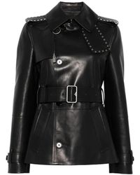 Burberry - Zwarte Leren Jas Met Studs - Lyst