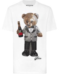 Philipp Plein - Tops ,Wit ,Katoen T-Shirt Met Ronde Hals Teddybeer - Lyst