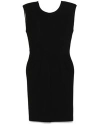 Dondup - Schwarzes Midi-Kleid Mit Logo-Plakette - Lyst