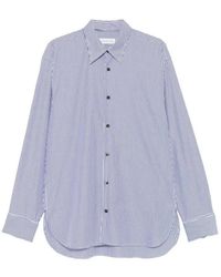 Dries Van Noten - Overhemden ,Blauw ,Katoen Gestreept Oversized Overhemd Met Knoopsluiting - Lyst