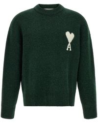 Ami Paris - Truien & Vesten ,Groen ,Wol Ami De Coeur Ronde Hals Trui - Lyst