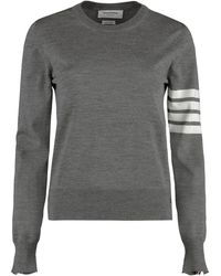 Thom Browne - Truien & Vesten ,Grijs ,Wol Gestreepte Wollen Trui Met Knoopmanchetten - Lyst