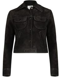 Courreges - Giacca trucker in pelle scamosciata nera - Lyst