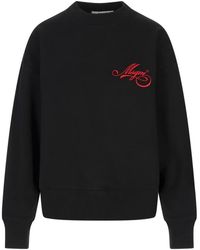 MSGM - Hoodies & Sweatvesten ,Zwart ,Zwarte Crew-Neck Sweatshirt Met Geborduurd Logo - Lyst