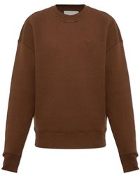 Ami Paris - Hoodies & Sweatvesten ,Bruin ,Katoen Katoenen Sweater Met Ronde Hals - Lyst